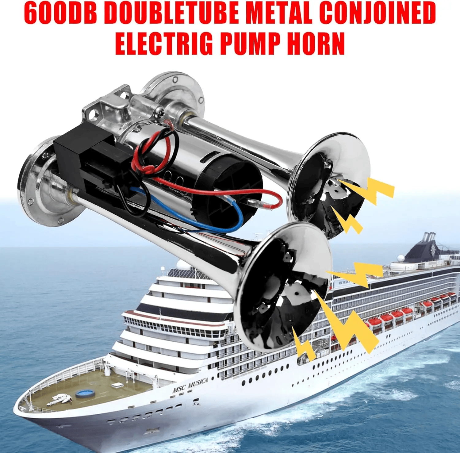 Dual electric air horn kit speakers, 12V 600db boat truck horn with compressor, suitable for car truck pickup SUV boat