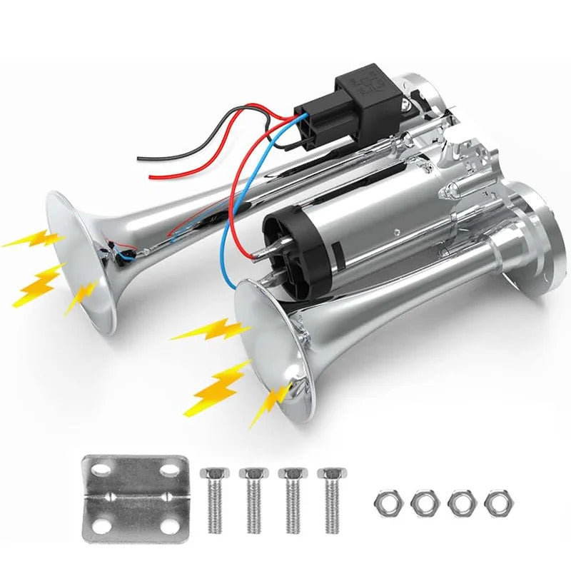 Dual electric air horn kit speakers, 12V 600db boat truck horn with compressor, suitable for car truck pickup SUV boat