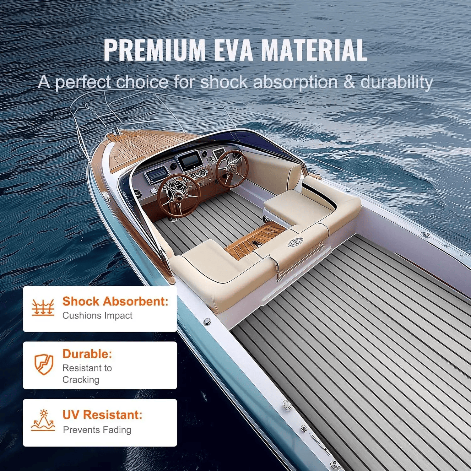 2.4m Self-Adhesive EVA Foam Boat Marine Flooring Faux Teak Decking Sheet Striped Yacht Mat Gray Black