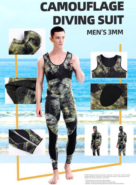 Camouflage Wetsuit Long Sleeve Fission Neoprene Submersible Diving