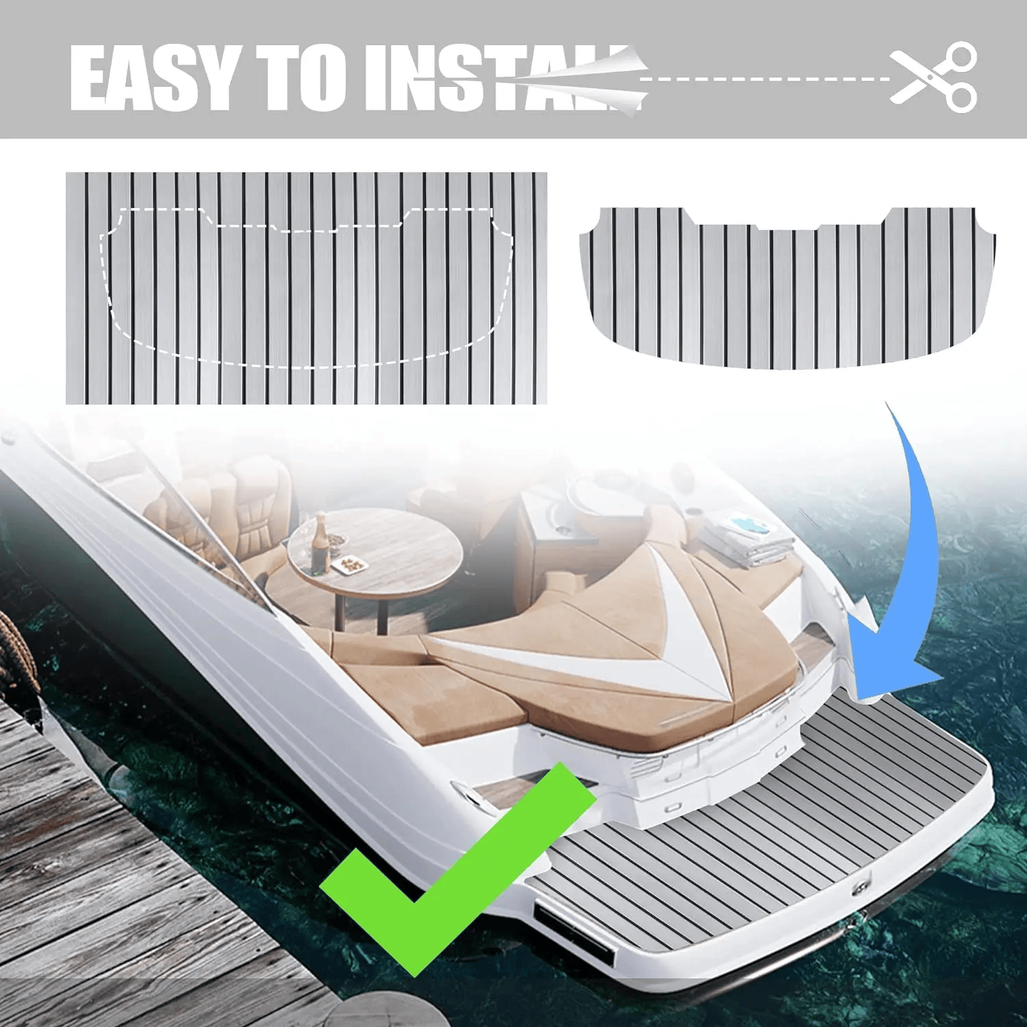 2.4m Self-Adhesive EVA Foam Boat Marine Flooring Faux Teak Decking Sheet Striped Yacht Mat Gray Black